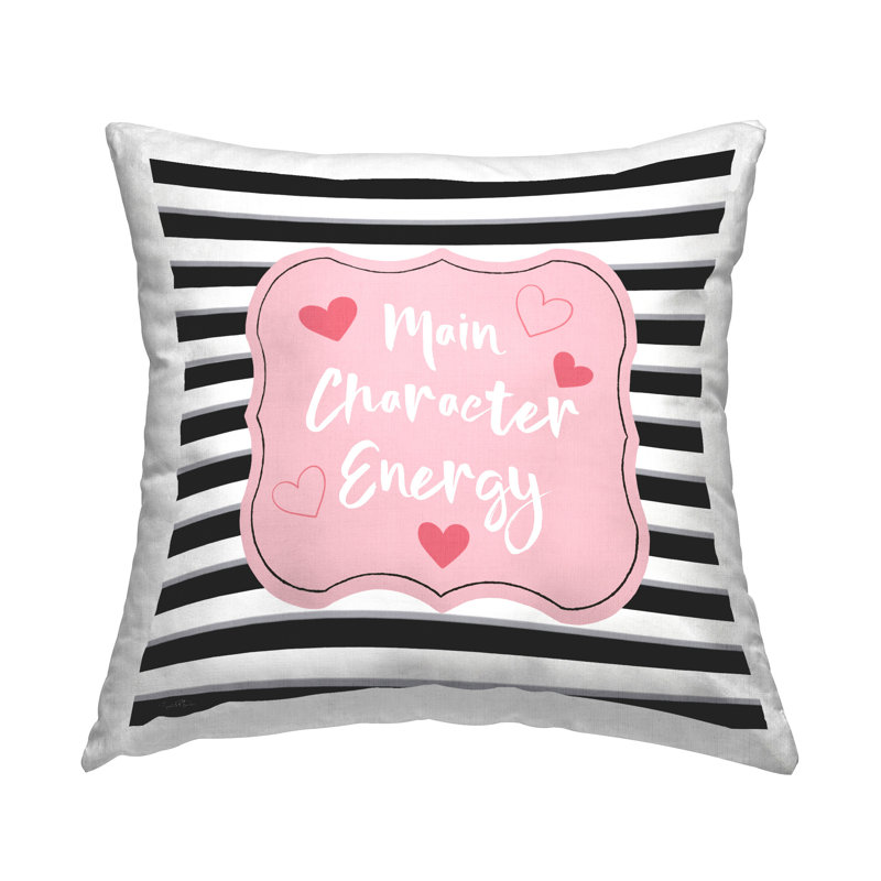 Main Character Energy Pink and Black Striped Throw Pillow