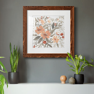 «Peach & Rust Blooms I-Premium», reproduction encadrée prête à être accrochée