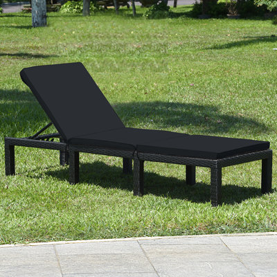 Hokku Designs Patio Rattan Lounge Chair Chaise Recliner Adjust Cushion Black & Turquoise Cover