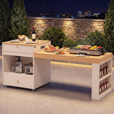 78.8 Inch Extendable Rolling Kitchen Island With Power Outlet