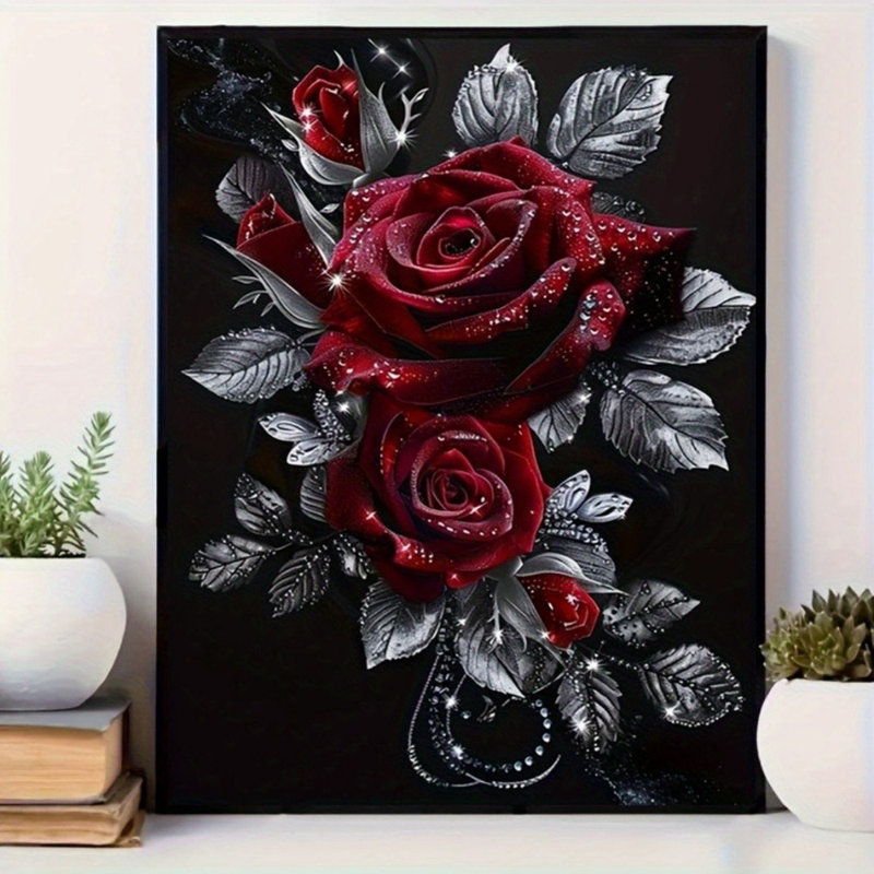 Impression sur toile Elegant Glam Red Rose Sparkle - Urban Studio, 24 * 16 pouces (60 * 40 * 2cm)