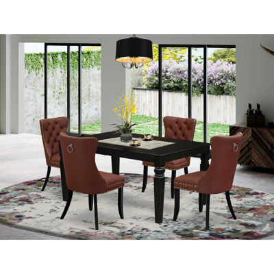 5 Piece Dining Table Set Includes a Rectangle Wooden Table with Removable leaf and 4 Parson Chairs, Black