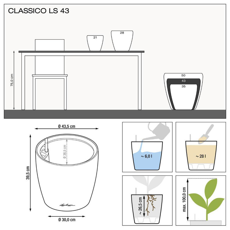 Classico Pot Planter, Taupe, 40cm H x 43cm W x 43cm D
