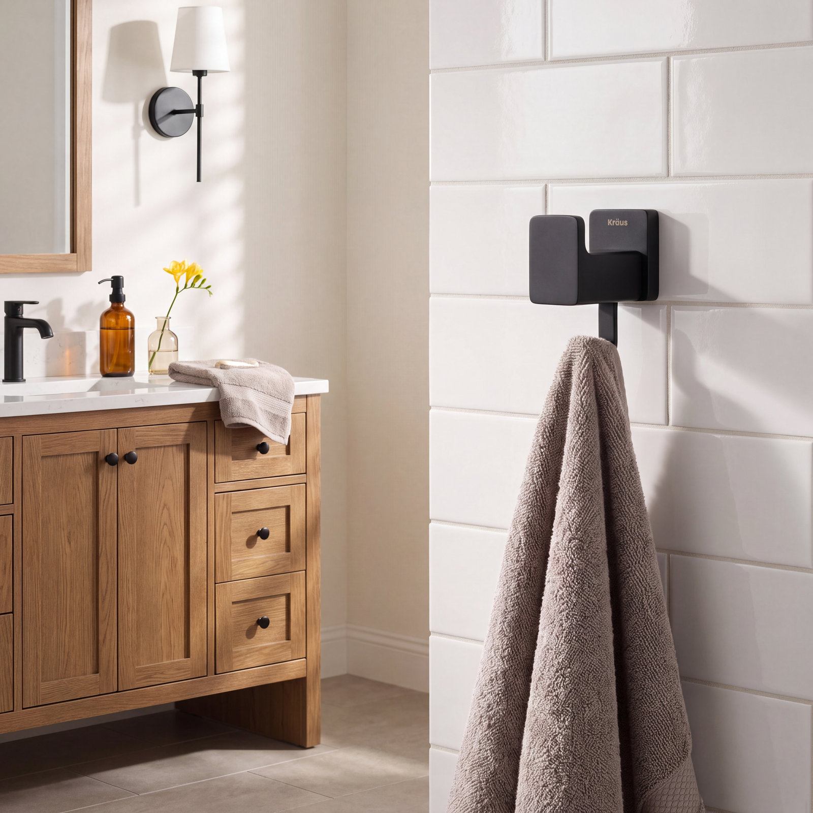 Stelios Wall-Mounted Towel Hook, Matte Black