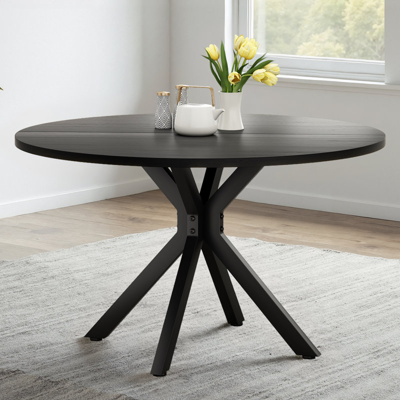 Ash Round Metal Base Dining Table, Black