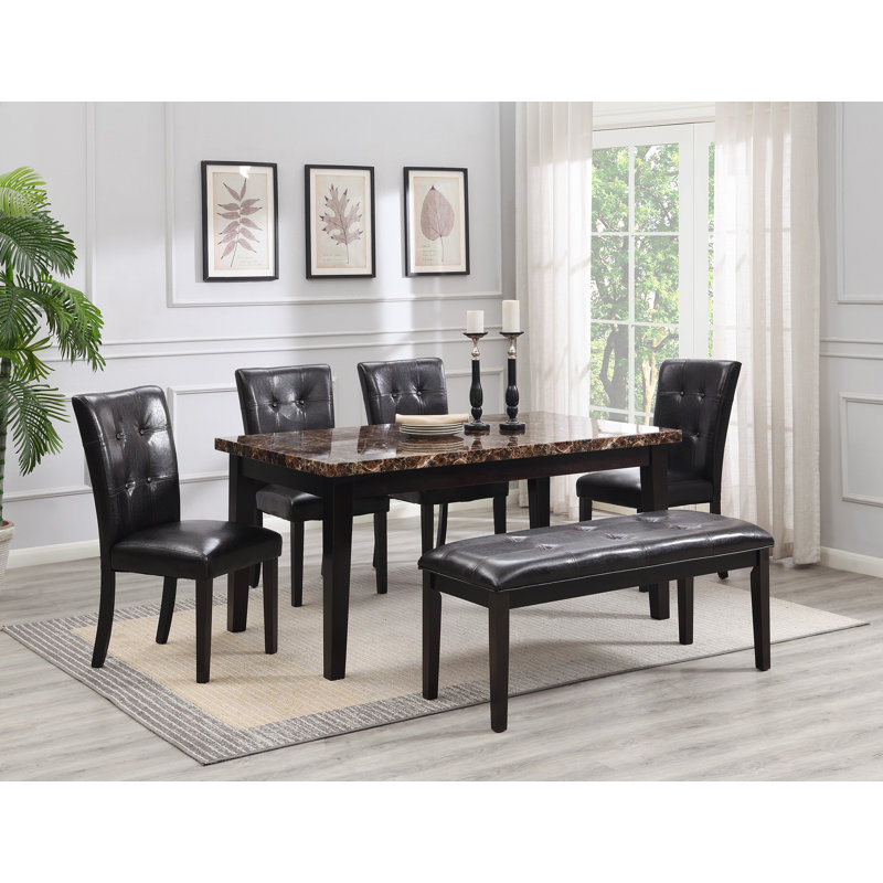 Gudmund Faux Marble Top Solid Wood Base Dining Table