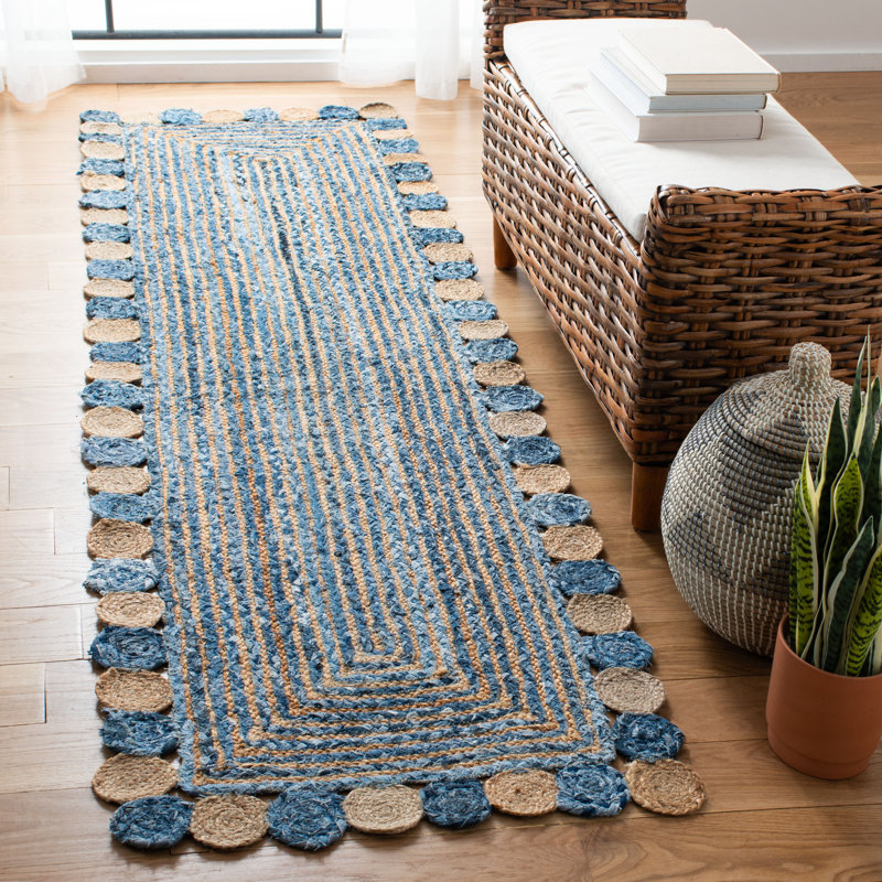 Tapis en jute de coton tissé à la main Cormier, Tapis de couloir 2 pi 3 po x 6 pi