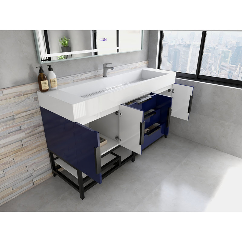Jessica 60'' Free Standing Single Bathroom Vanity, Navy Blue
