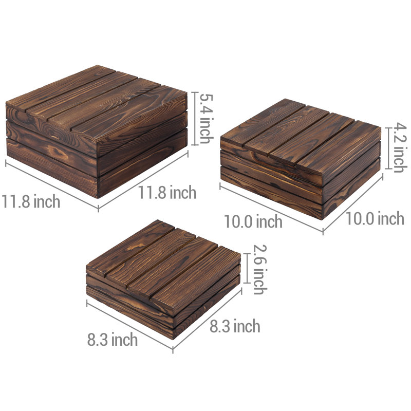 Présentoir à gâteaux en bois massif 3 pièces Esai, Brun foncé