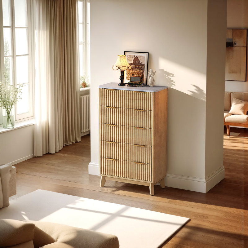 Commode 5 tiroirs Gerius, Jaune