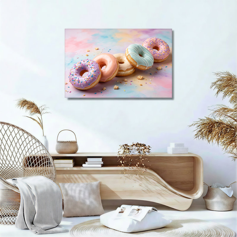 Toile assortie avec beignets glacés et paillettes sur fond pastel, H 24 po x l 36 po