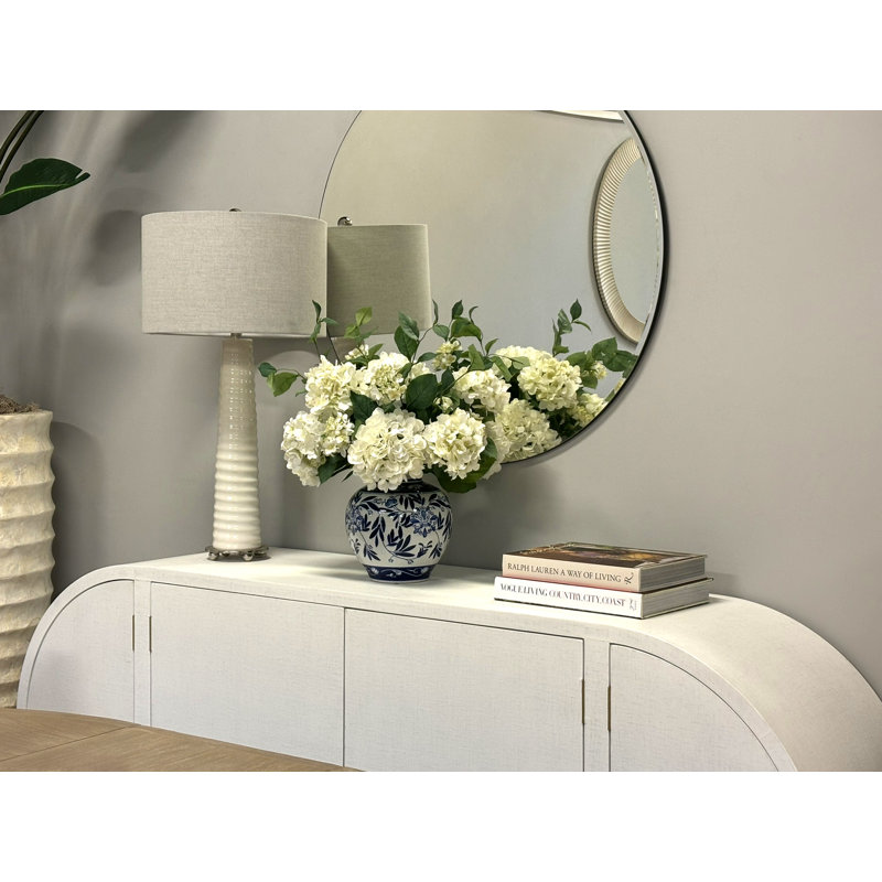 Hydrangea Floral Arrangement In A Decorative Ceramic Vase, White, 24" H x 21" W x 21" D