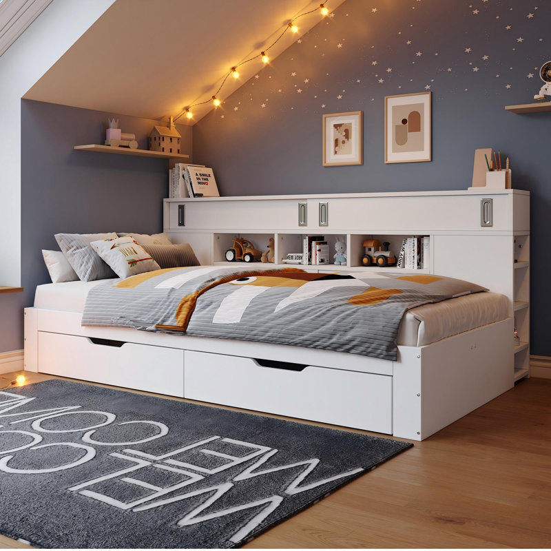3ft Daybed With Sliding Doors, Shelves  And 2 Drawers White