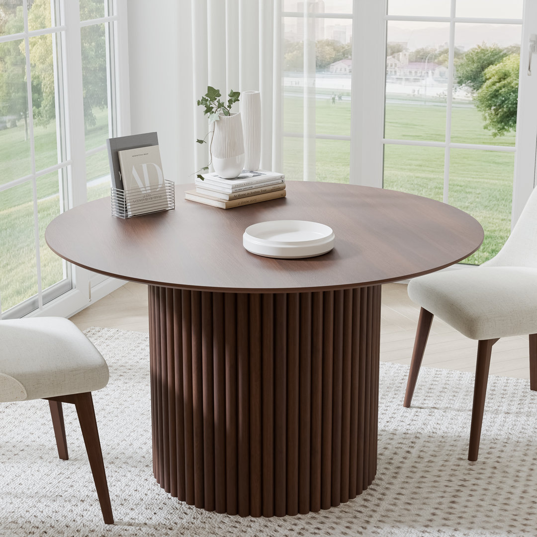 Maianh 30"H Round Wood Dining Table Pedestal Kitchen Table Ivy Bronx 