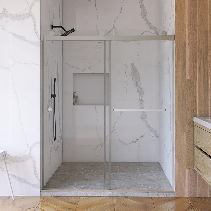 Porte de douche coulissante double sans cadre 55 à 59 po, Nickel brossé