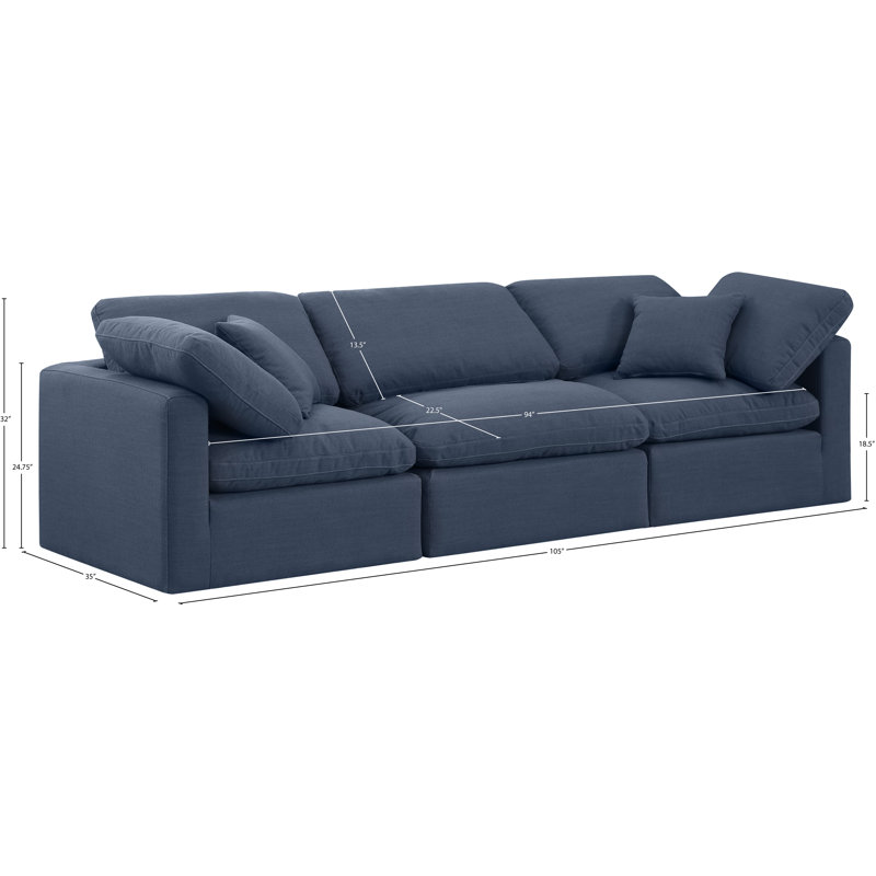 Itala 105" Upholstered Modular Sofa, Navy Linen Textured Fabric