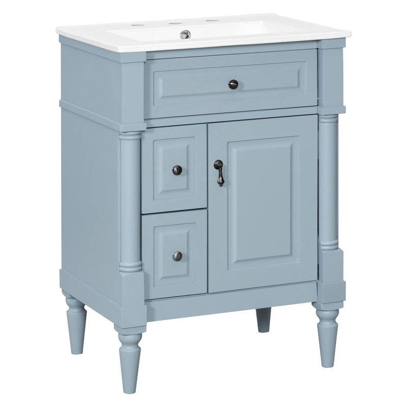 24" freestanding bathroom vanity with ceramic sink, Gray