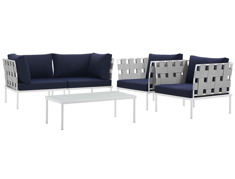Harmony 5-Piece White Navy Aluminum Outdoor Sectional Sofa Set