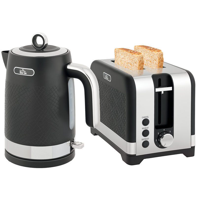 Kettle and Toaster Set, Black/Silver