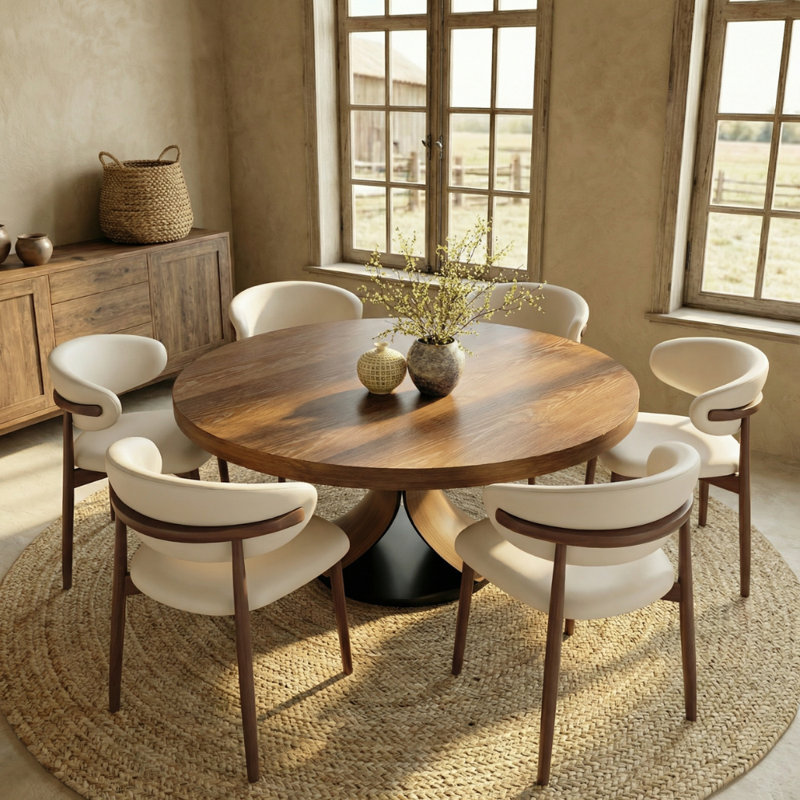 Ensemble de salle à manger en bois massif 5/7/9 pièces, 7 pièces : table, 6 chaises, H 29,52 po x l 53,15 po x P 53,15 po