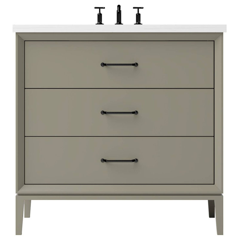Alexandra Three-Drawer Single Bath Vanity, French Olive, Matte Black, 30"