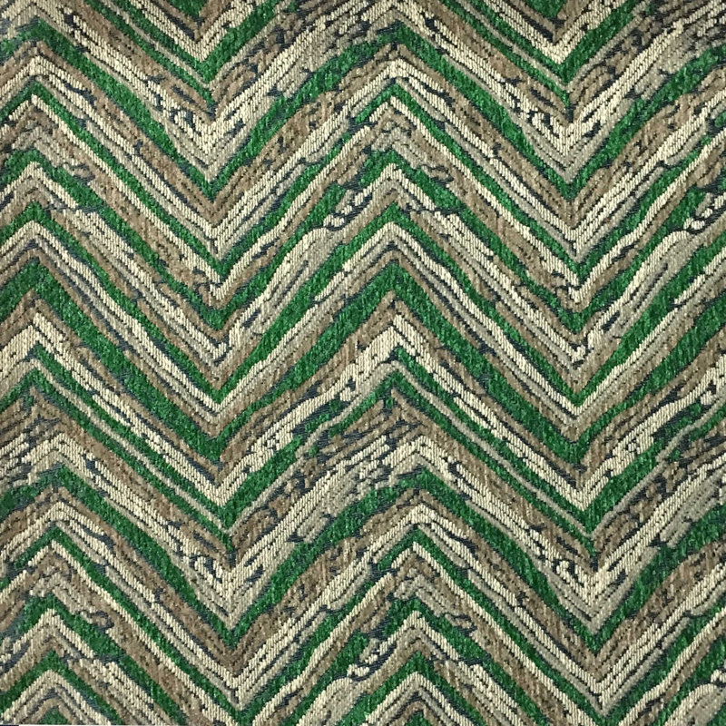 Union-Norwich Chevron Pattern Heavy Chenille Fabric, Emerald