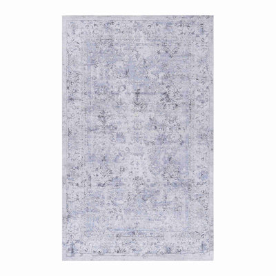 2'x 3'Blue+Cream Washable Area Rug