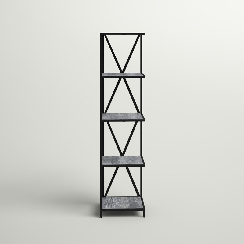 Ariyana Corner Bookcase, (4 Shelves) 53.5" H x 13" W x 13" D, Cherry/Black