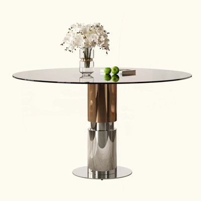 Round Glass Dining Table, Tempered Glass Tabletop, Stainless Steel Legs, Suitable For 2-4 People