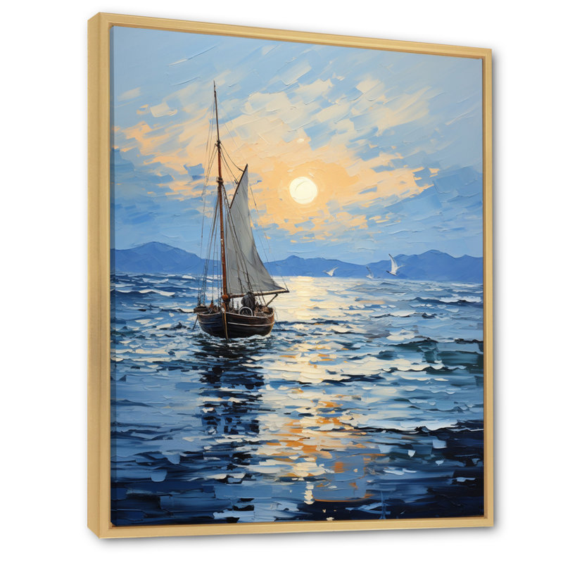 Bateau, voile, reflets, impression sur toile, H 32 po x l 24 po, Cadre naturel flottant
