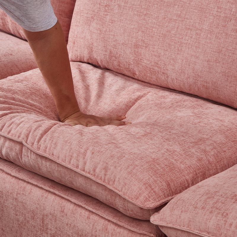 105" Modular Sectional Couch,Upholstered Soft Chenille Fabric Sofa,3 Seater with Ottoman L Shape Sofa Beige, Pink Chenille