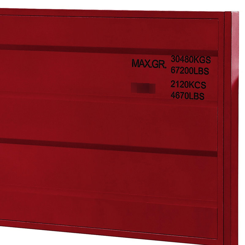 Lit plateforme simple rouge avec éléments de métal industriels et serrure avec tête de lit moderne Allure, Rouge