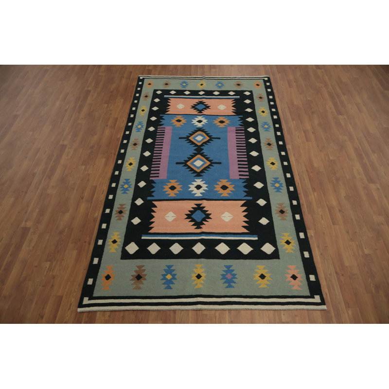 Tapis kilim coloré 5 x 10 avec motifs du sud-ouest