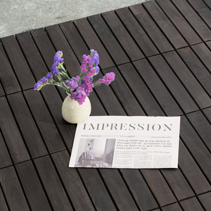 10 tuiles de terrasse à motif à rayures imbriquées, plancher carré en bois franc d'acacia 12 "x 12" pour terrasse, banc, côté piscine