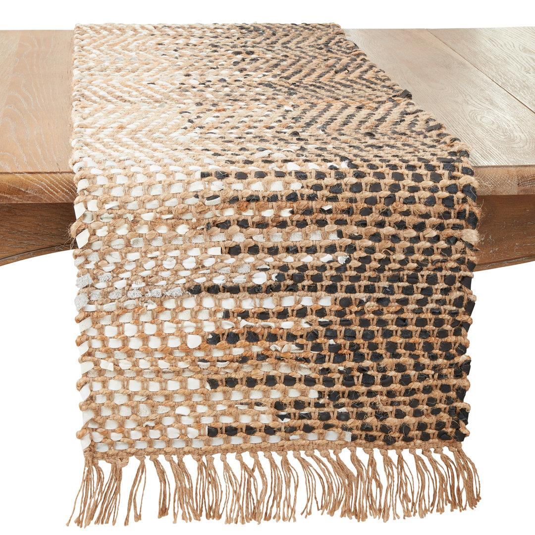 Rustic Two-Tone Leather Table Runner Saro