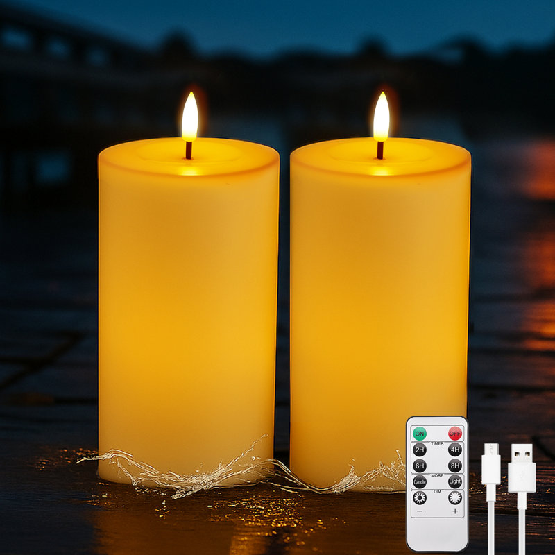 Bougies sans flamme extérieures rechargeables 4 "x8" avec minuterie