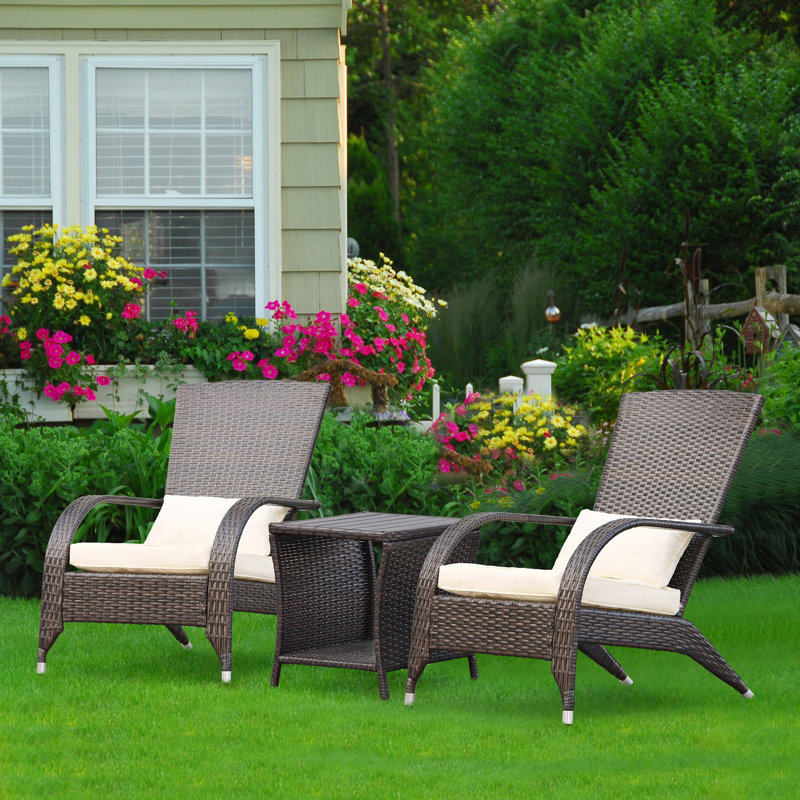 Jayleeana Wicker Outdoor Adirondack Chair, Brown Frame/Cream Cushion