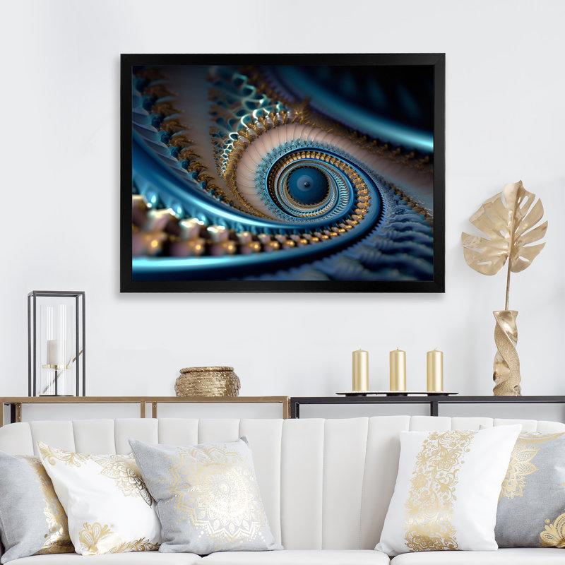 «Turquoise Fractal Mystery V», reproduction sur toile, H 24 po x l 32 po x P 1 po, Impression noire sur toile encadrée