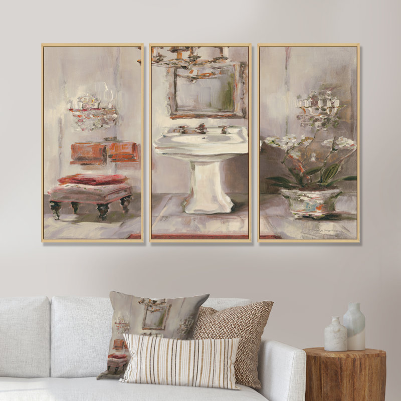 «French Bath La Baignoire I», reproduction sur toile flottante 3 pièces, Encadrement brun, L 36 po x H 20 po