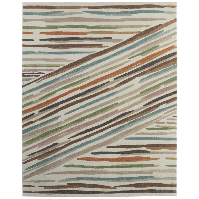 Roy Modern Abstract, Ivory/Brown/Blue Area Rug, Rectangle 12' x 15'