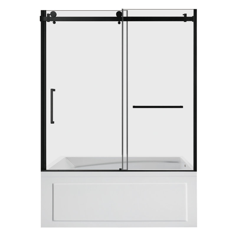 Kingston Brass 60-Inch Acrylic Rectangular 3-Wall Anti-Skid Alcove Tub With Tub Door, Hand Drain, Right, Matte Black