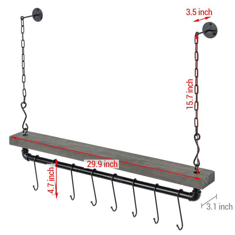 Metal/Wood Rectangle Hanging Pot Rack
