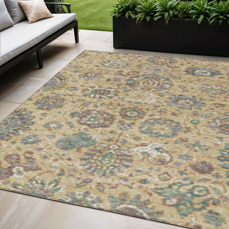 Tapis beige lavable et floral 5 pi x 8 pi turquoise