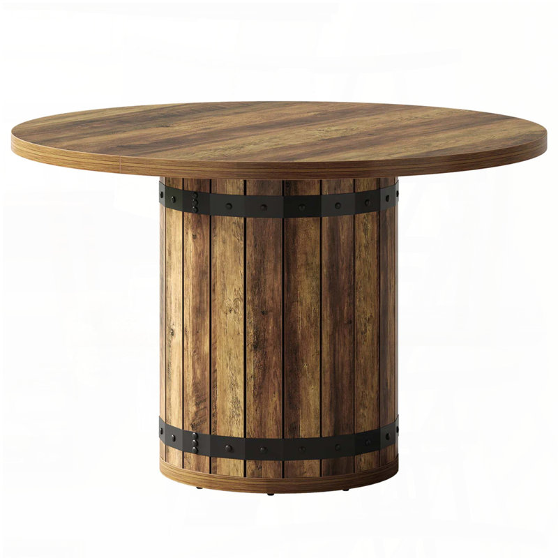 Round Farmhouse Dining Table with Fence Pedestal Base (39.37", Seats 4)