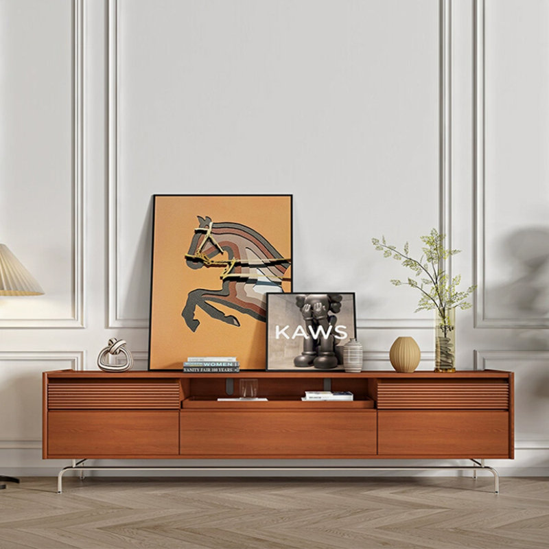 Meuble télé en bois massif de style rétro, 78.74"