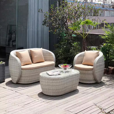 Nenney Wicker 3 - Person Patio Conversation Set with Cushions