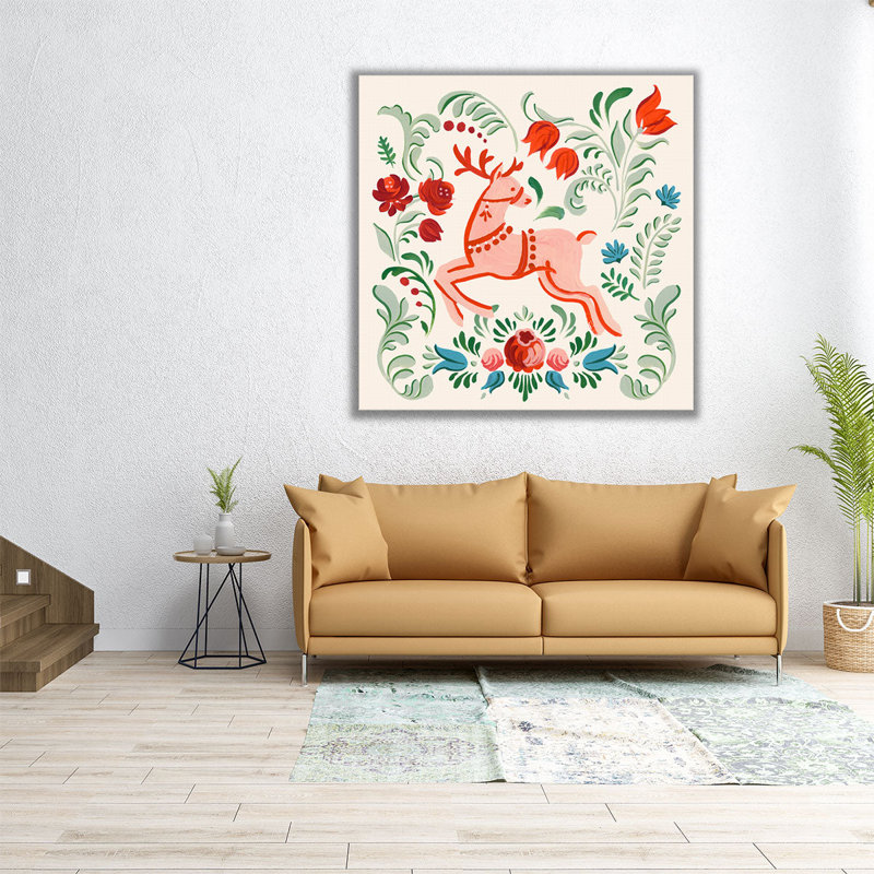 Folklore Reindeer II - reproduction d'art sur toile, H 12 po x l 12 po