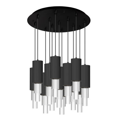 Luminaire suspendu multicolore en verre nervuré transparent 13 lumières Dante 25 po Dante