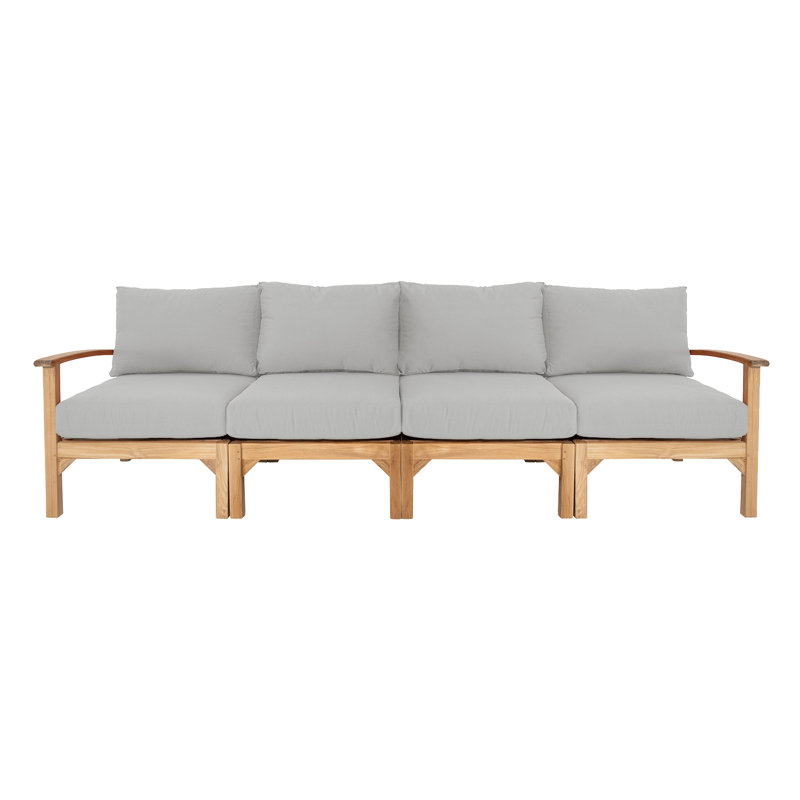 Huntington 113'' Wide Rectangle Teak Patio Sofa with Cushions, Granite Sunbrella®