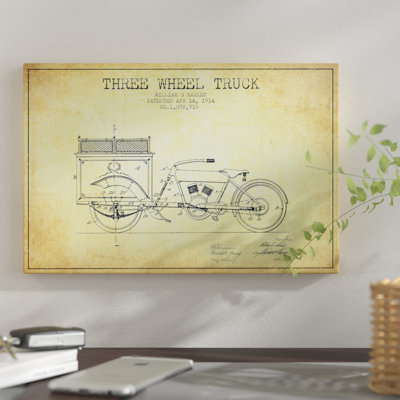 «William S. Harley Three Wheel Truck brevet croquis», reproduction d'impression sur toile beige